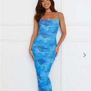 Hello Molly Midi Blue Bodycon Mesh Dresss